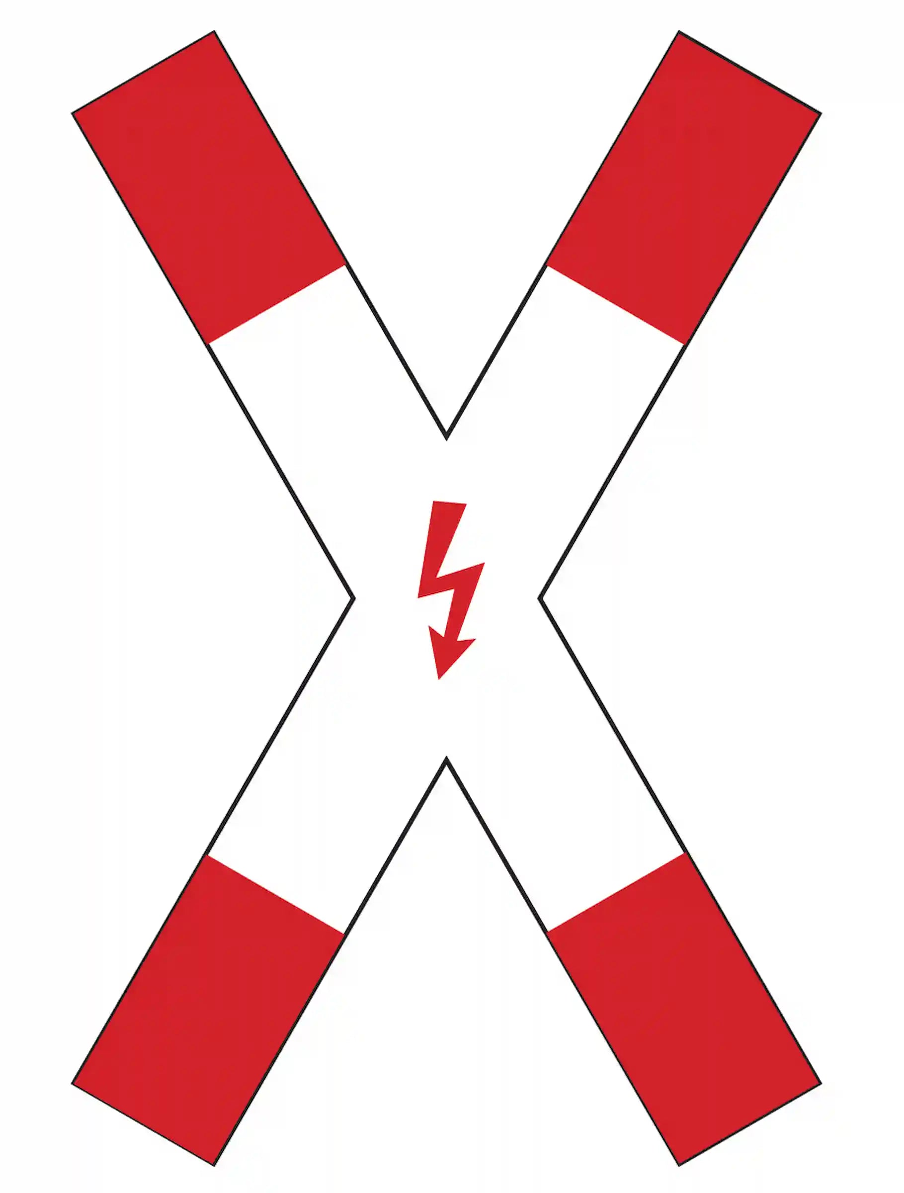 Verkehrszeichen "Andreaskreuz stehend, mit Blitzpfeil" - VZ 201-51