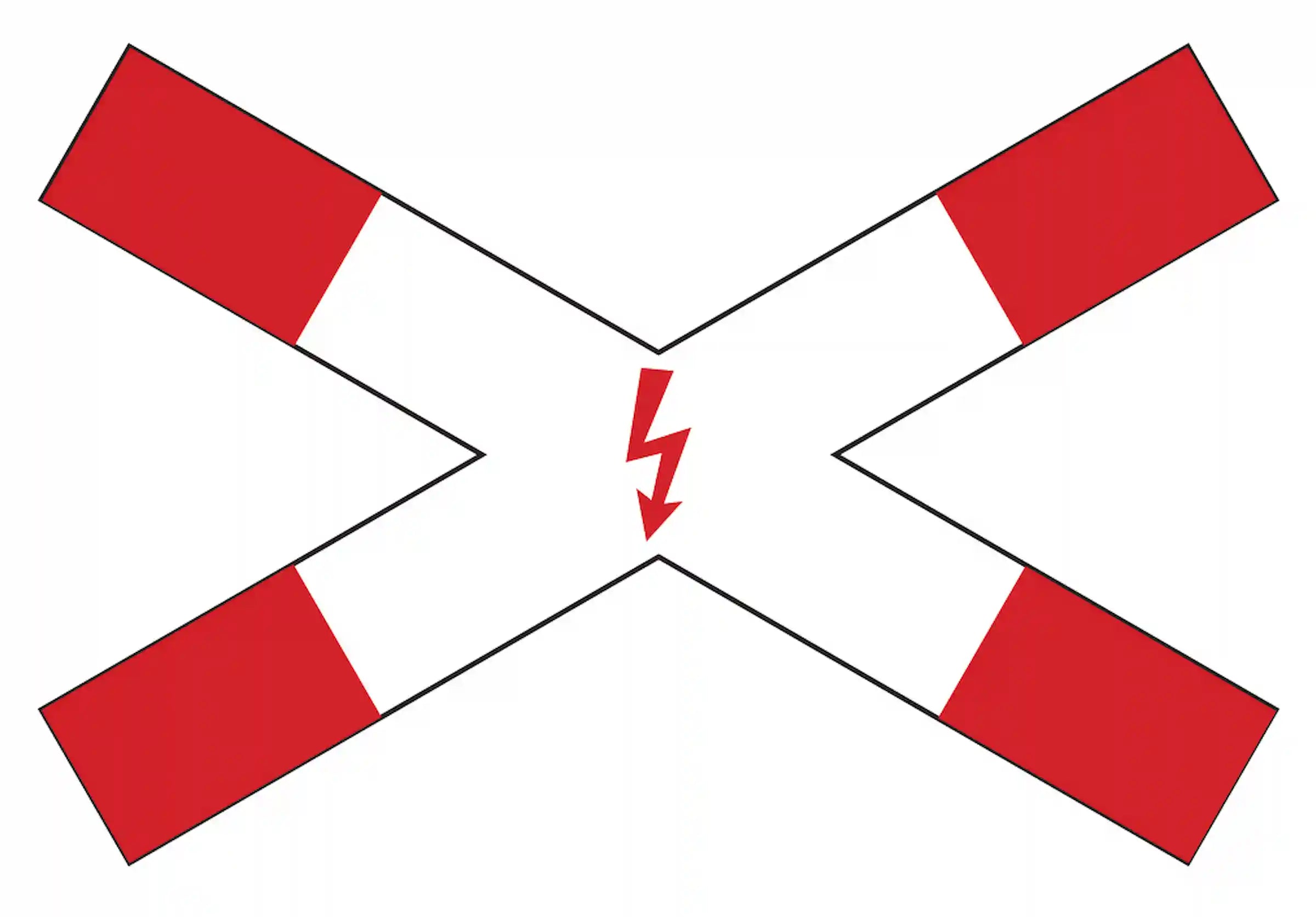 Verkehrszeichen "Andreaskreuz liegend, mit Blitzpfeil" - VZ 201-53