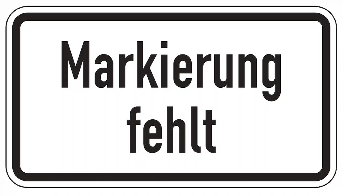 Hinweis auf fehlende Fahrbahnmarkierung