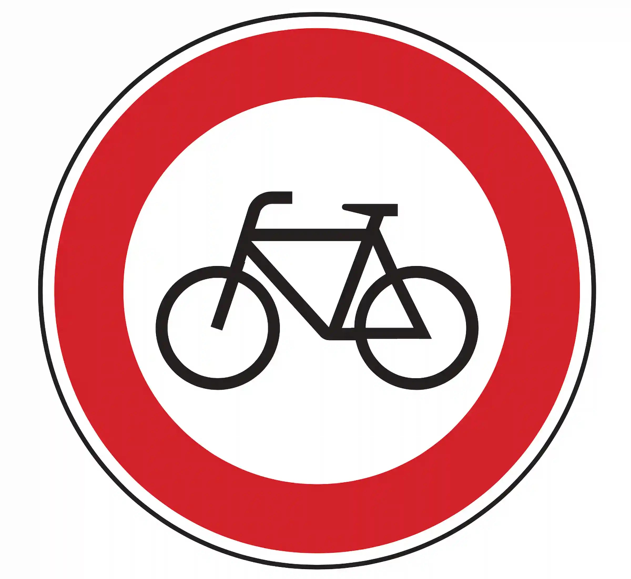 Verkehrszeichen 254: Rundschild, roter Rand, Fahrrad – Einfahrt für Radfahrer verboten.