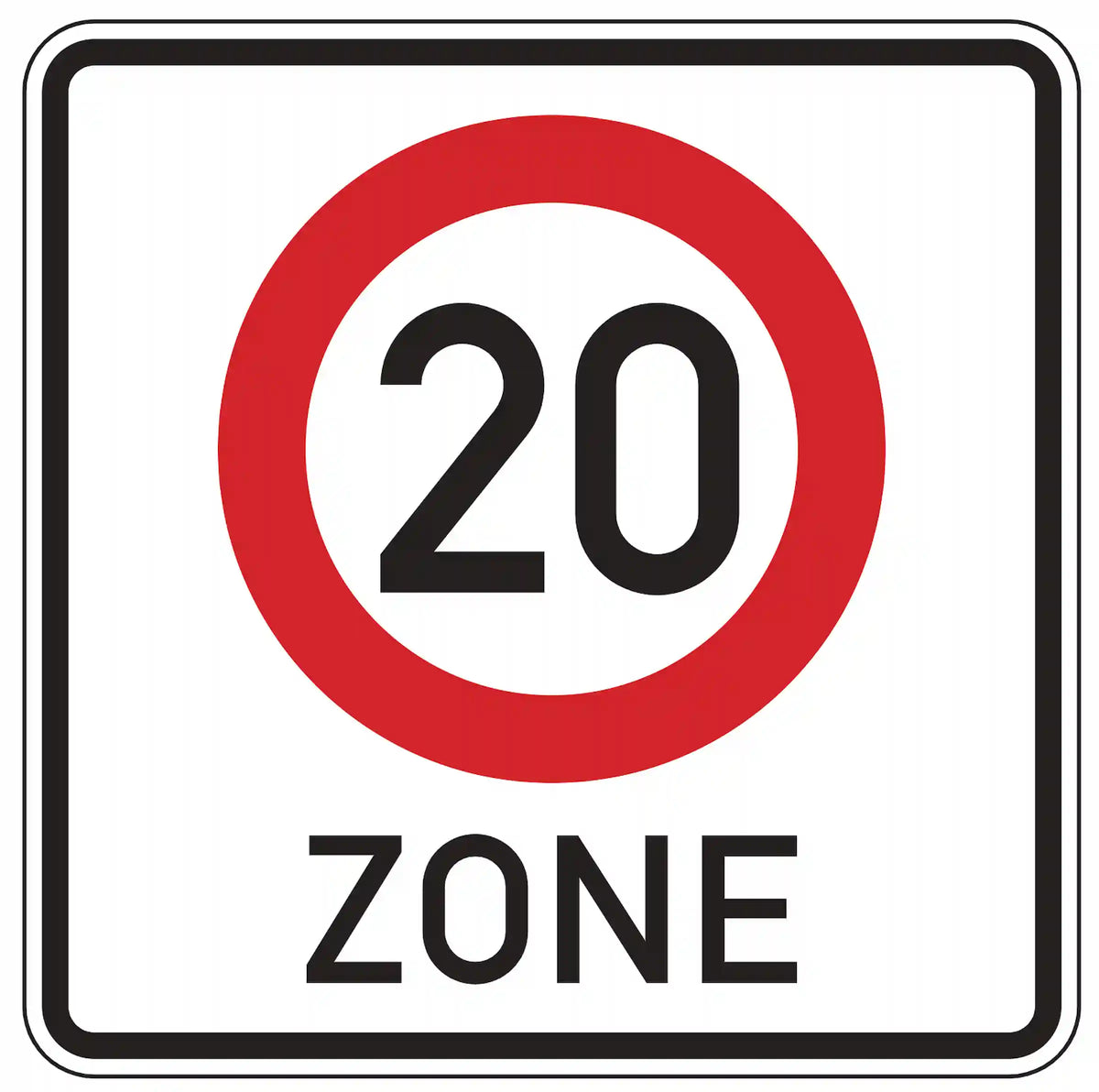 Verkehrszeichen 274.1-20: Quadrat mit schwarzer „20“ – Beginn Tempo-20-Zone