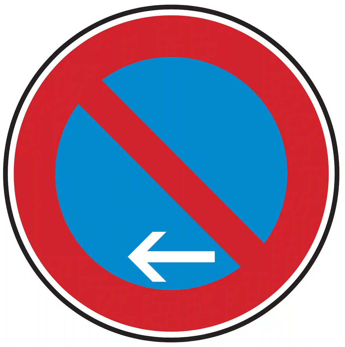VZ 286-11: blaues Schild, roter Strich, Pfeil nach außen – Ende eingeschränktes Haltverbot links.