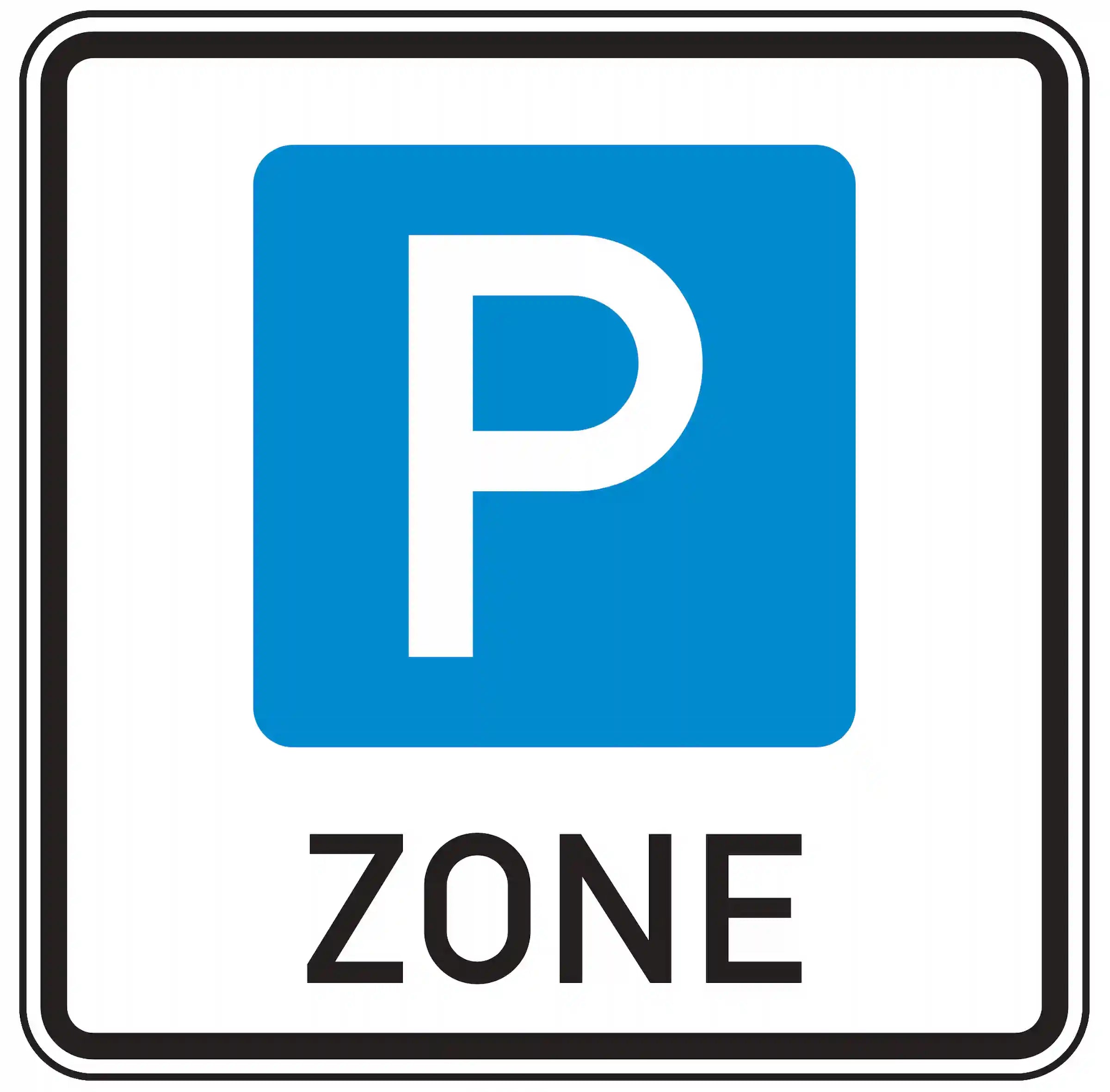 Verkehrszeichen 314.1: Beginn einer Parkzone mit Parkschein oder Parkscheibe.