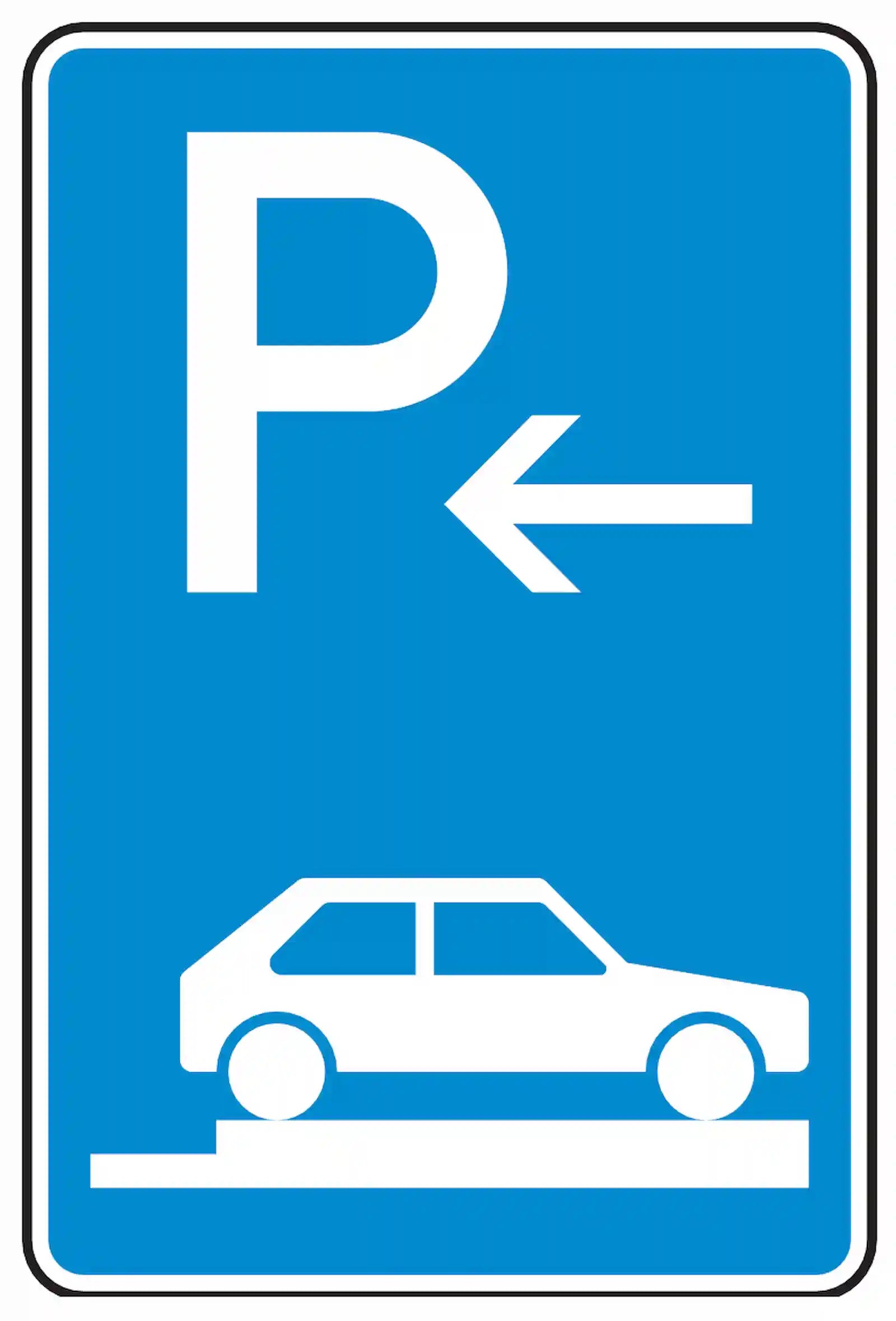Verkehrszeichen 315-86: Beginn ganz queres Gehwegparken, rechts, bis 2,8 t.