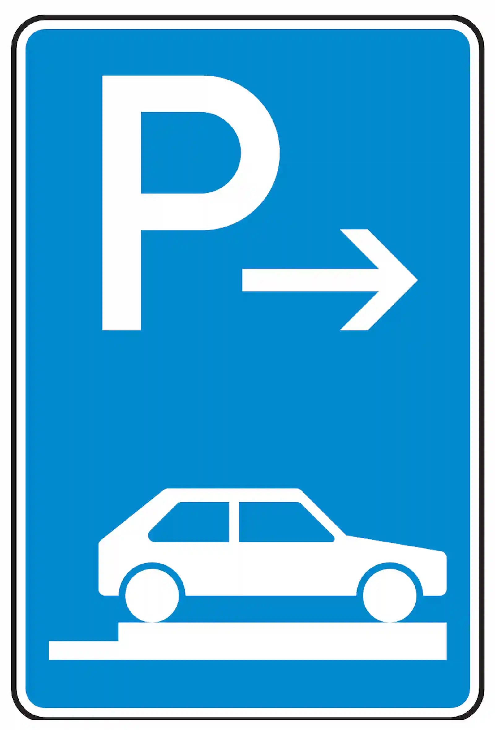 Verkehrszeichen 315-87: Ende ganz queres Gehwegparken, rechts, bis 2,8 t.