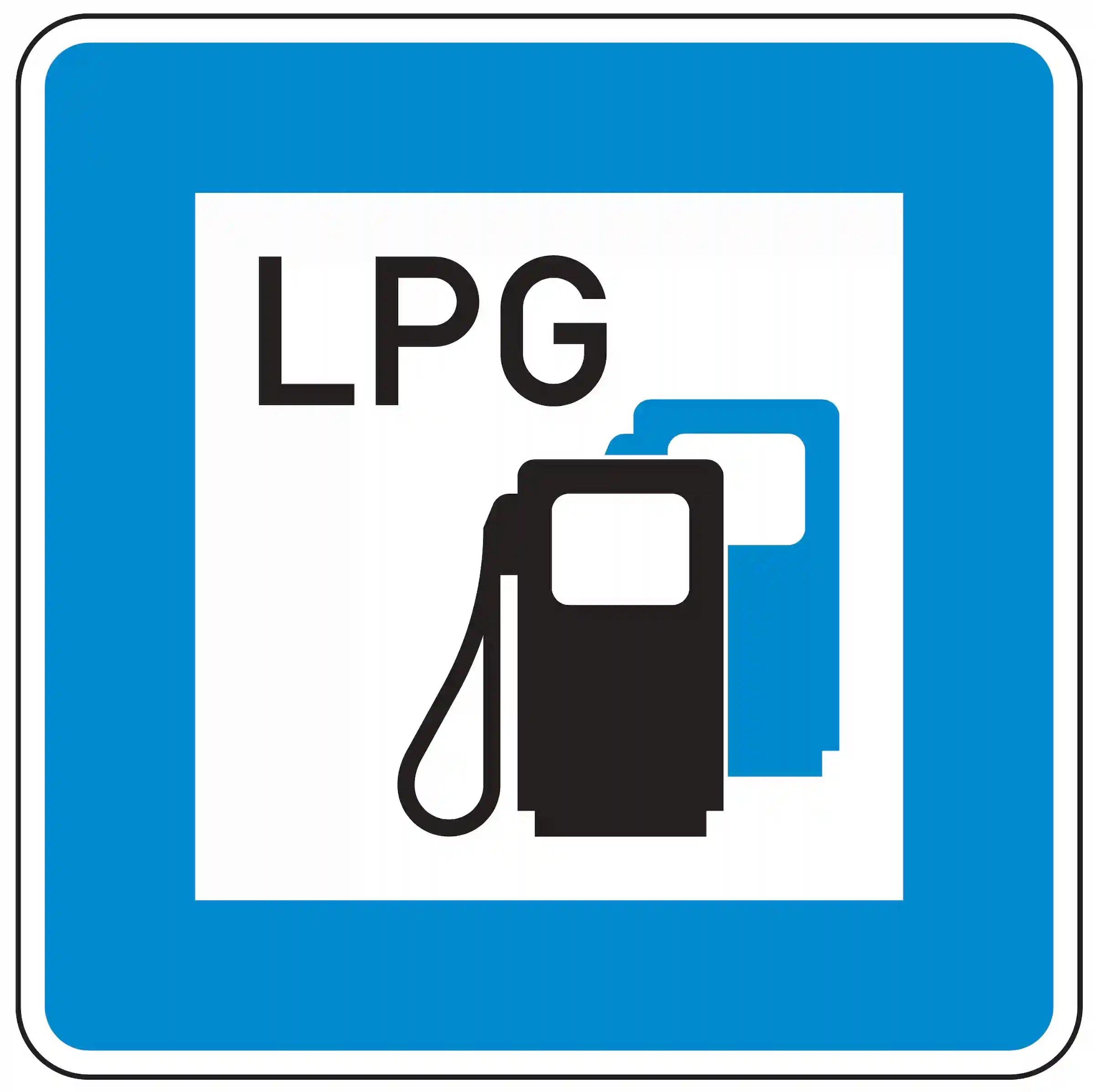 Verkehrszeichen 365-53: Hinweis auf Autogas-Tankstelle.