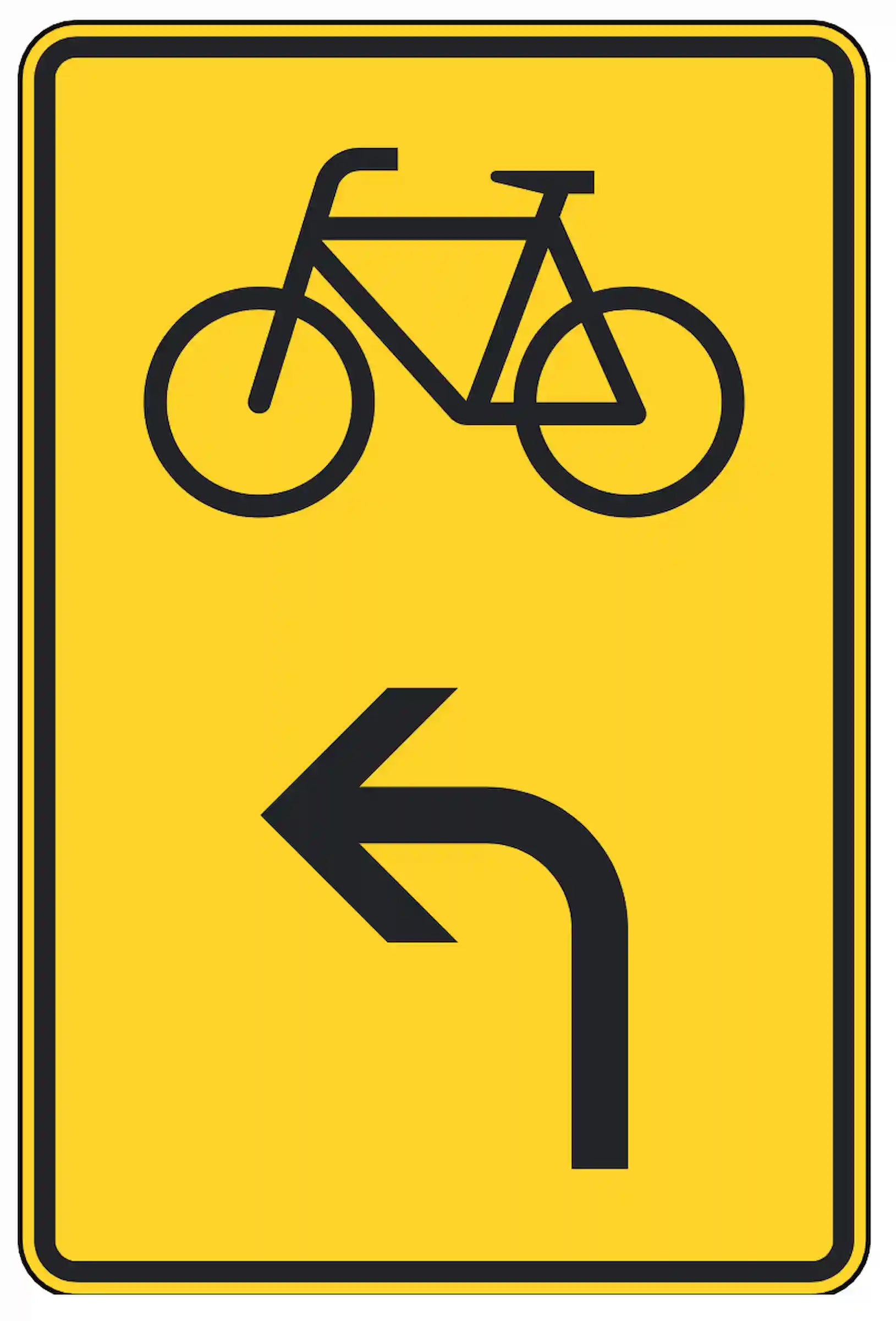 Verkehrszeichen 442-13: Umleitung für Radverkehr nach links.