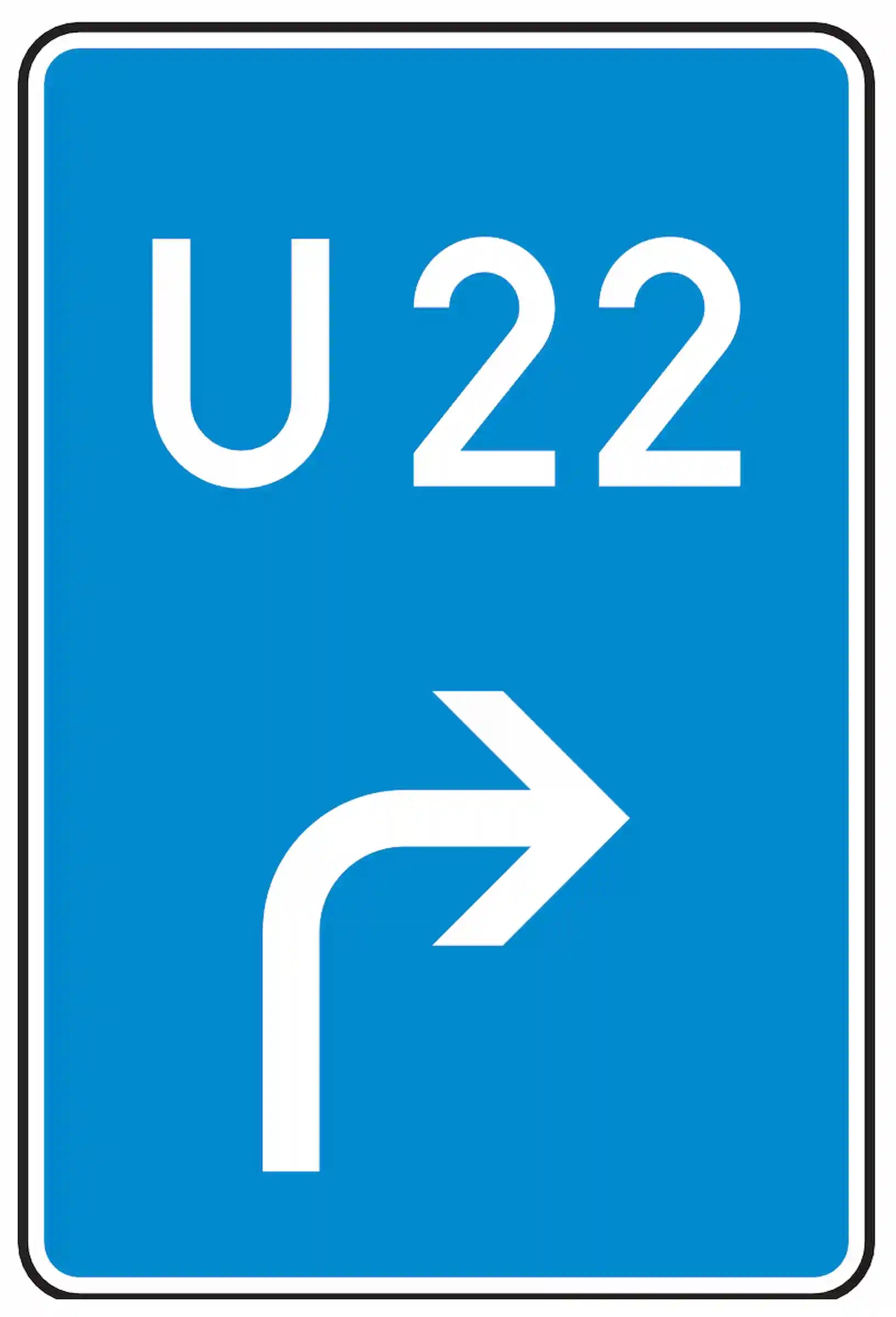 Verkehrszeichen 460-20: Bedarfsumleitung rechts, blaues Schild mit Pfeil und Nummer