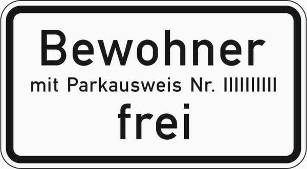 Verkehrszeichen "Bewohner mit Parkausweis Nr. … frei" - VZ 1020-32