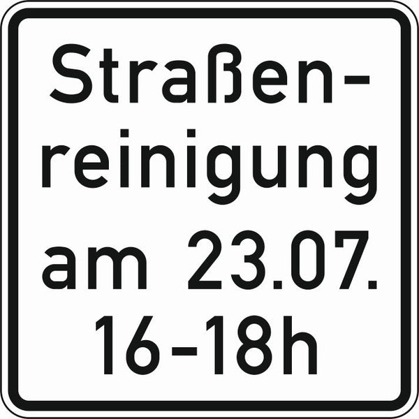 Verkehrszeichen "Straßenreinigung (mit Zeit- und Datumsangabe)" - VZ 1042-50