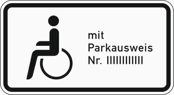 Verkehrszeichen "Nur Schwerbehinderte mit außergewöhnlicher Gehbehinderung und Sehbehinderte mit Parkausweis Nr. ... " - VZ 1044-11