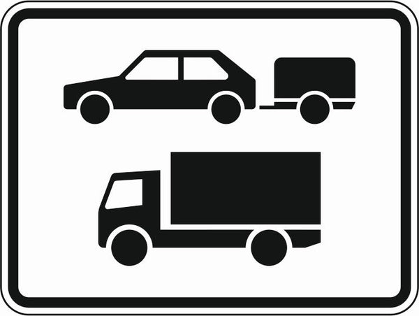 Verkehrszeichen "Nur Personenkraftwagen mit Anhänger und Kraftfahrzeuge mit einer zulässigen Gesamtmasse über 3,5 t, einschließlich ihrer Anhänger und Zugmaschinen, ausgenommen Personenkraftwagen und Kraftomnibusse" - VZ 1048-20