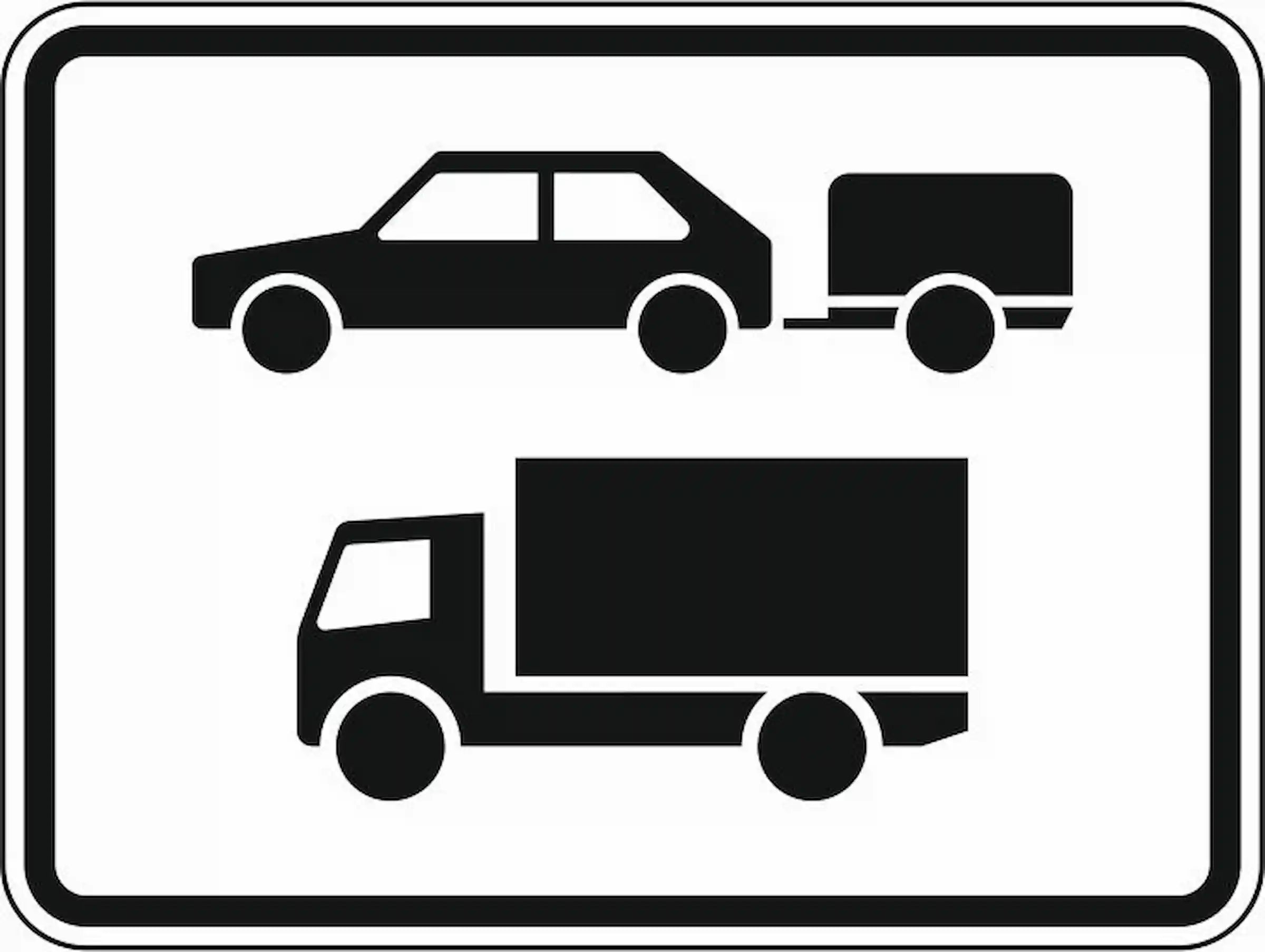 Verkehrszeichen "Nur Personenkraftwagen mit Anhänger und Kraftfahrzeuge mit einer zulässigen Gesamtmasse über 3,5 t, einschließlich ihrer Anhänger und Zugmaschinen, ausgenommen Personenkraftwagen und Kraftomnibusse" - VZ 1048-20