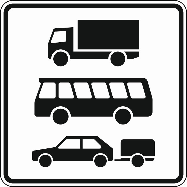 Verkehrszeichen "Nur Lkw (Zeichen 1010-51), Kraftomnibus (Zeichen 1010-57) und Pkw mit Anhänger (Zeichen 1010-59)" - VZ 1049-13