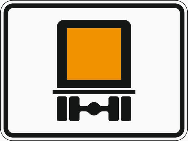 Verkehrszeichen "Nur kennzeichnungspflichtige Kraftfahrzeuge mit gefährlichen Gütern" - VZ 1052-30