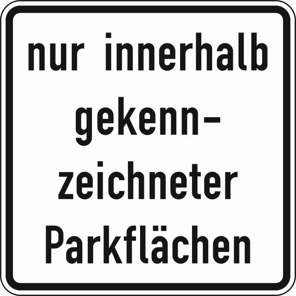 Verkehrszeichen "Nur innerhalb gekennzeichneter Parkflächen" - VZ 1053-52