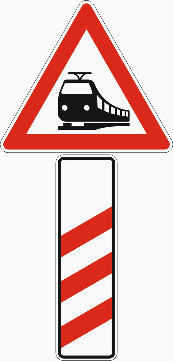 Verkehrszeichen "Bahnübergang mit dreistreifiger Bake, Aufstellung rechts" - VZ 156-10