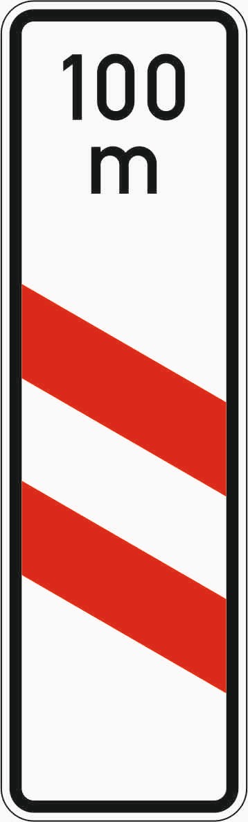 Verkehrszeichen "Zweistreifige Bake mit Entfernungsangaben, Aufstellung links" - VZ 159-21