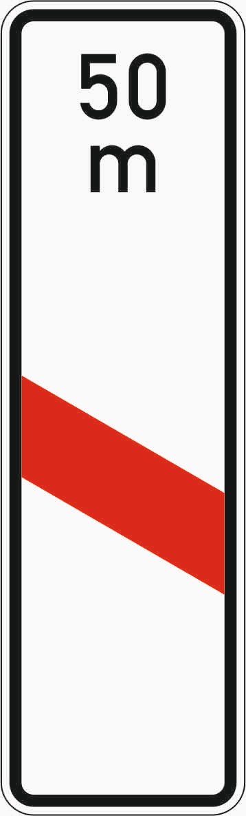 Verkehrszeichen "Einstreifige Bake mit Entfernungsangabe, Aufstellung links" - VZ 162-21