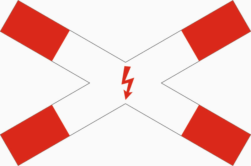 Verkehrszeichen "Andreaskreuz liegend, mit Blitzpfeil" - VZ 201-53