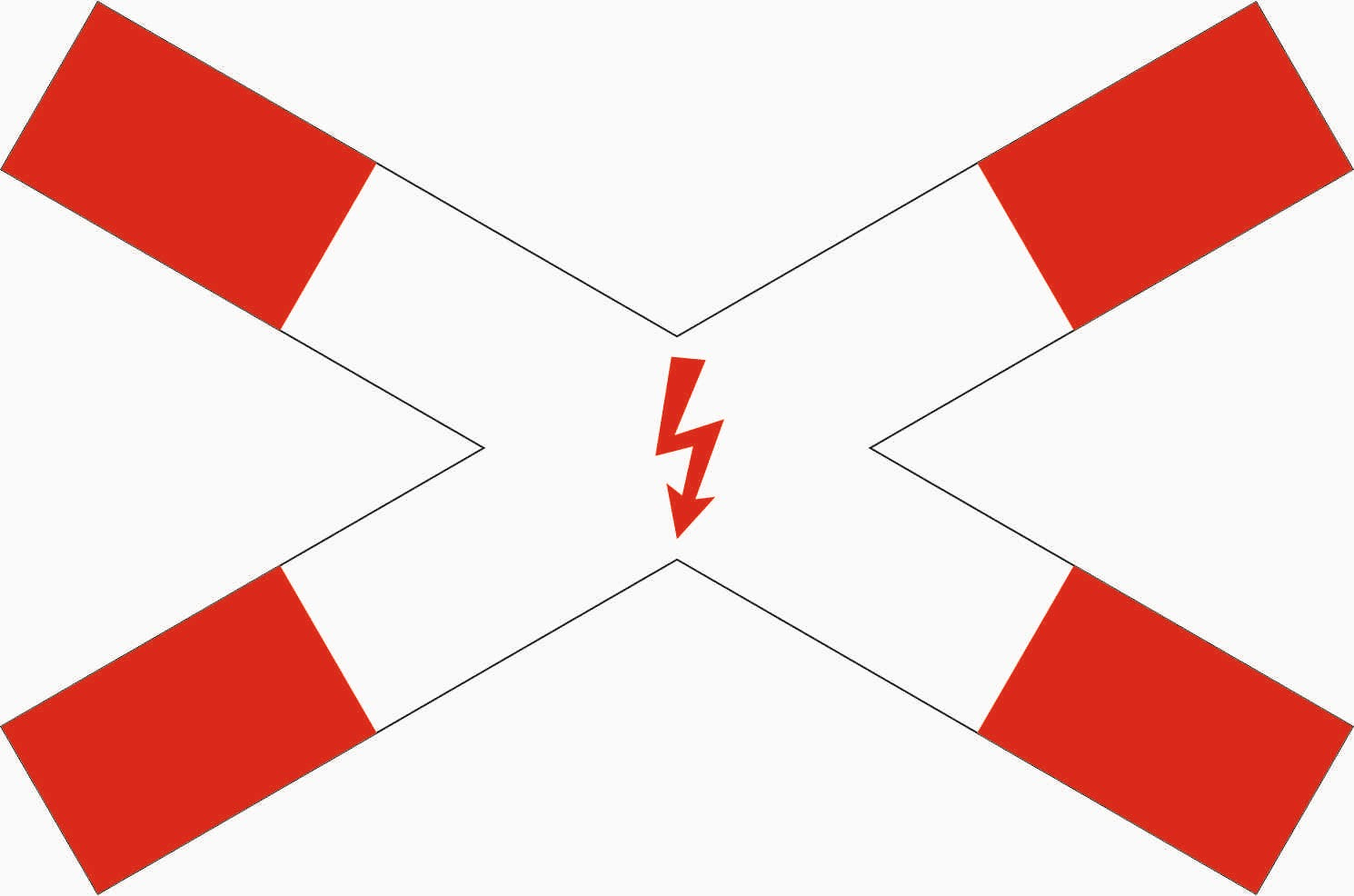 Verkehrszeichen "Andreaskreuz liegend, mit Blitzpfeil" - VZ 201-53