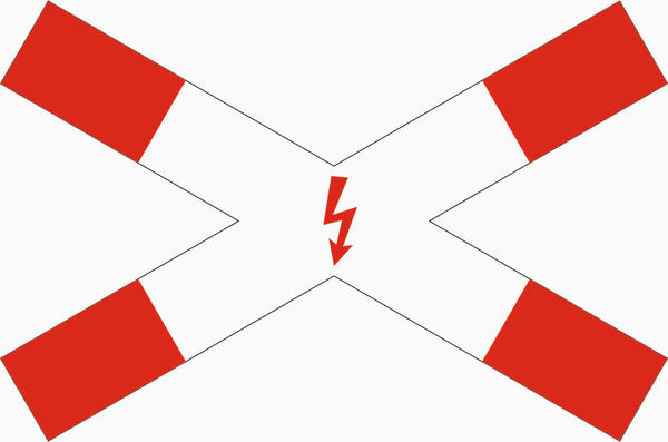 Verkehrszeichen "Andreaskreuz liegend, mit Blitzpfeil" - VZ 201-53