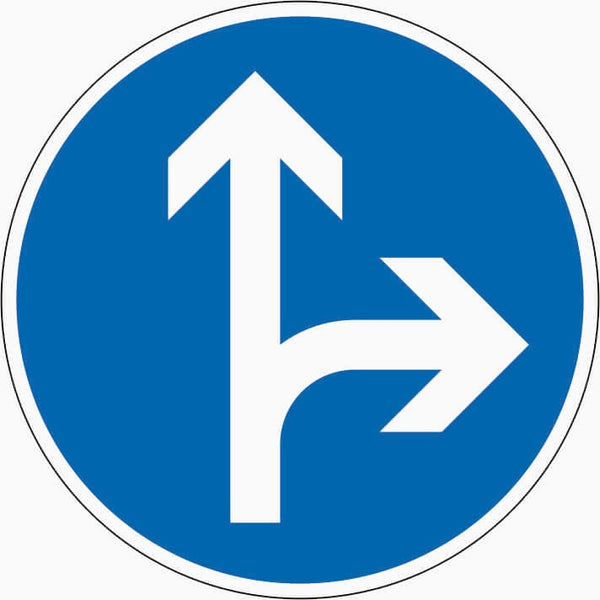 Verkehrszeichen "Vorgeschriebene Fahrtrichtung geradeaus oder rechts" - VZ 214