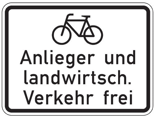 Verkehrszeichen "Radfahrer, Anlieger und landwirtschaftlicher Verkehr frei" - VZ 2212