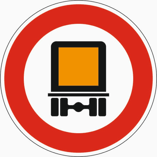 Verkehrszeichen "Verbot für kennzeichnungspflichtige Kraftfahrzeuge mit gefährlichen Gütern" - VZ 261