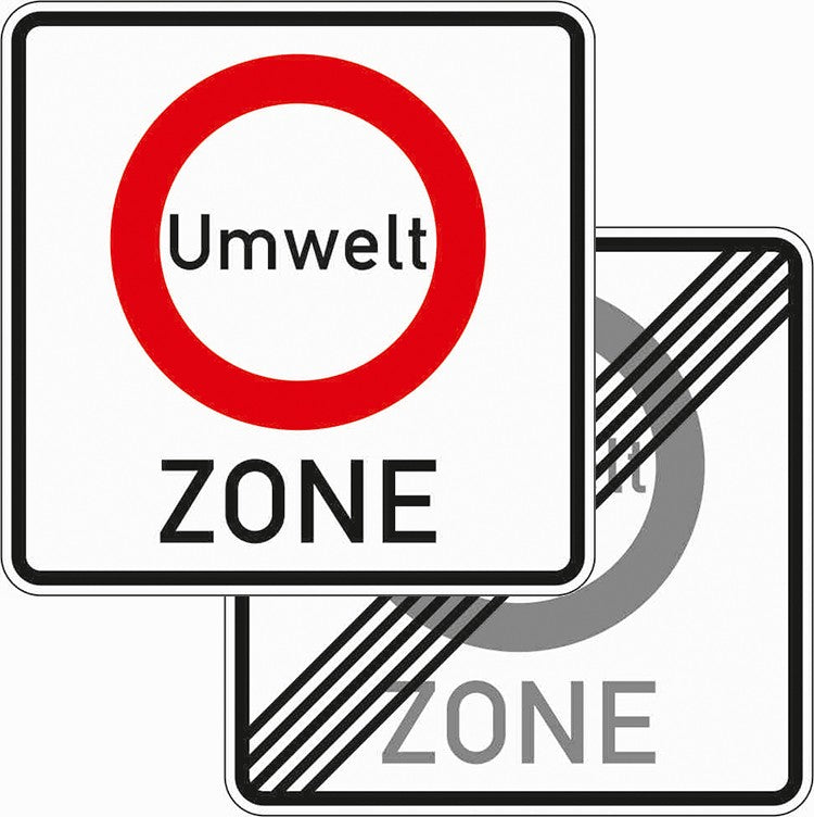 Verkehrszeichen "Beginn/Ende einer Verkehrsverbotszone zur Verminderung schädlicher Luftverunreinigung in einer Zone, doppelseitig" - VZ 270.1-40