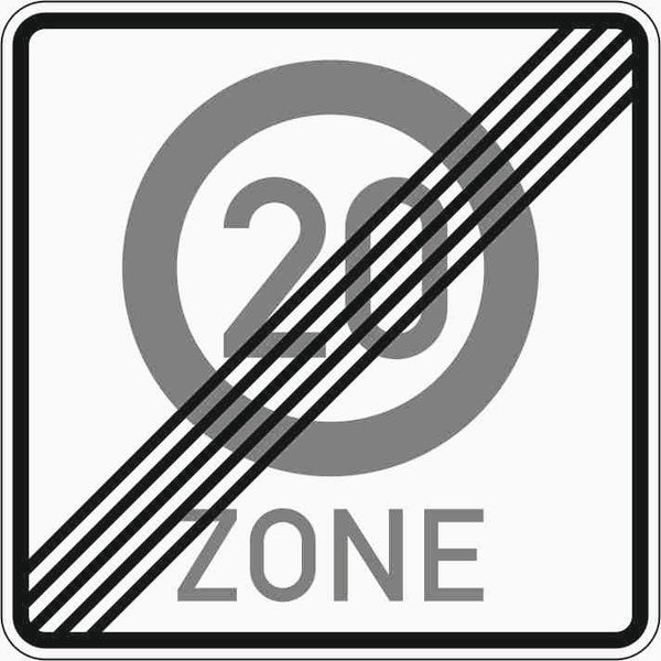 Verkehrszeichen "Ende einer Tempo 20-Zone" - VZ 274.2-20