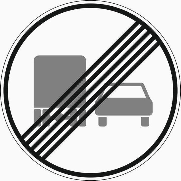 Verkehrszeichen "Ende des Überholverbots für Kfz mit einer zulässigen Gesamtmasse über 3,5 t, einschließlich ihrer Anhänger, und für Zugmaschinen" - VZ 281