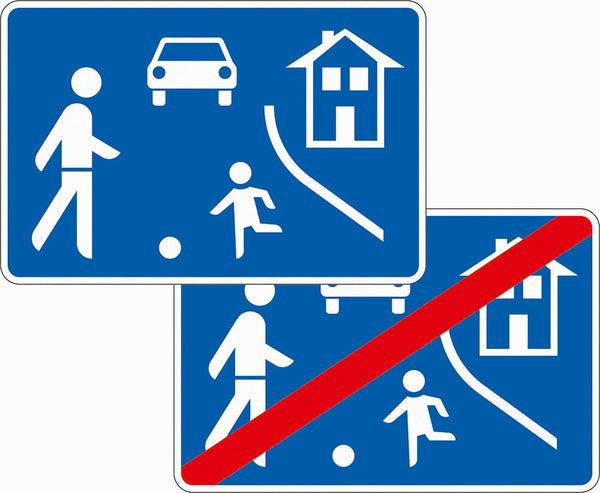 Verkehrszeichen "Beginn/Ende eines verkehrsberuhigten Bereichs, doppelseitig" - VZ 325.1-40