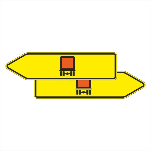Verkehrszeichen 421-41 „Pfeilwegweiser für kennzeichnungspflichtige Fahrzeuge mit gefährlichen Gütern, doppelseitig“ - VZ 421-41