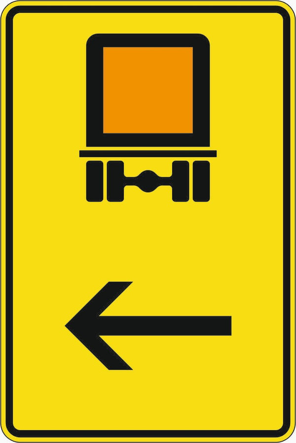 Verkehrszeichen 422-12 „Wegweiser für kennzeichnungspflichtige Fahrzeuge mit gefährlichen Gütern, hier links“ - VZ 422-12