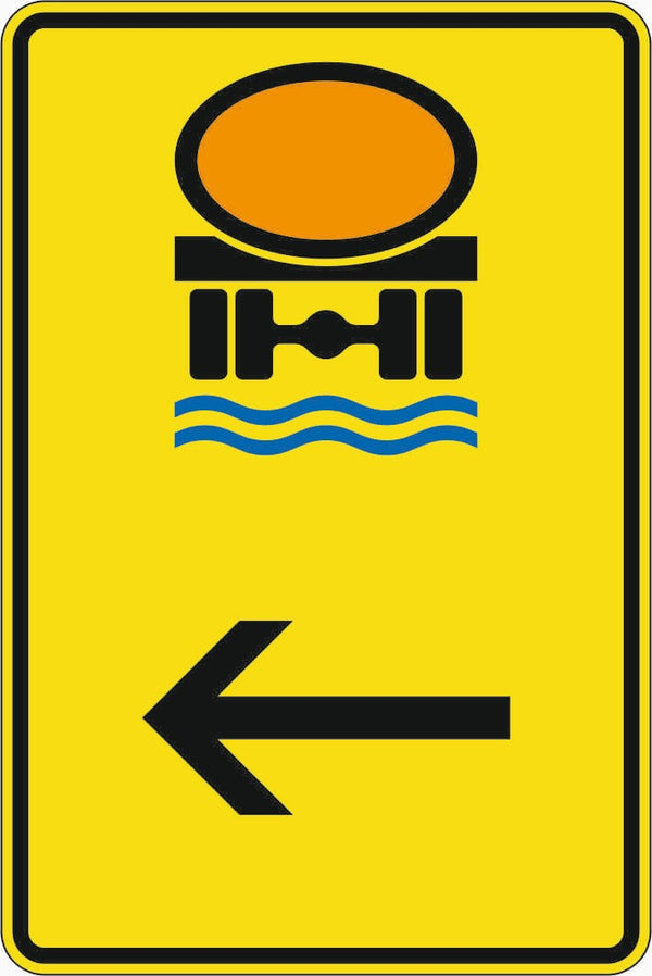 Verkehrszeichen 422-14 „Wegweiser für Fahrzeuge mit wassergefährdender Ladung, hier links“ - VZ 422-14