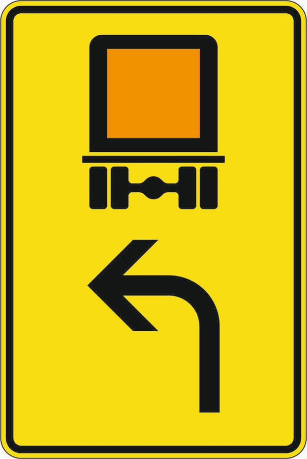 Verkehrszeichen 442-11 „Vorwegweiser für kennzeichnungspflichtige Fahrzeuge mit gefährlichen Gütern, linksweisend“- VZ 442-11