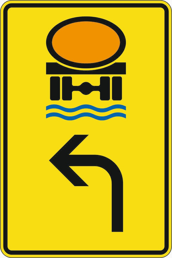 Verkehrszeichen 442-12 „Vorwegweiser für Fahrzeuge mit wassergefährdender Ladung, linksweisend“-VZ 442-12