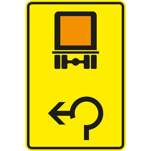 Verkehrszeichen 442-15 „Vorwegweiser für kennzeichnungspflichtige Fahrzeuge mit gefährlichen Gütern im Kreisverkehr, linksweisend“- VZ 442-15