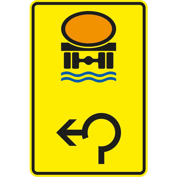 Verkehrszeichen 442-16 „Vorwegweiser für Fahrzeuge mit wassergefährdender Ladung im Kreisverkehr, linksweisend“- VZ 442-16