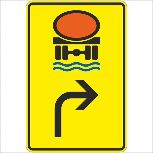 Verkehrszeichen 442-22 „Vorwegweiser für Fahrzeuge mit wassergefährdender Ladung, rechtsweisend“- 442-22