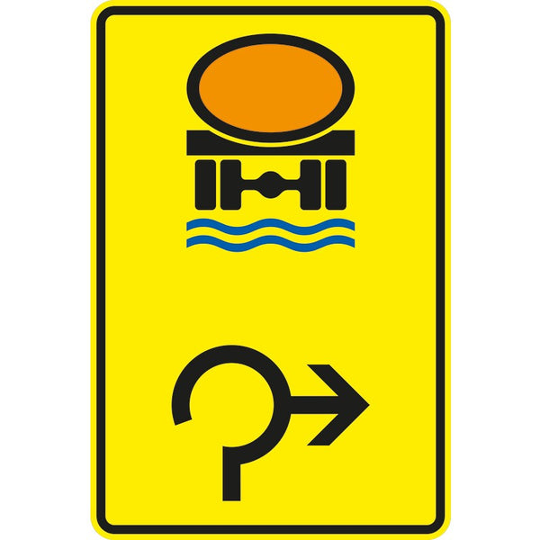 Verkehrszeichen 442-26 „Vorwegweiser für Fahrzeuge mit wassergefährdender Ladung im Kreisverkehr, rechtsweisend“- 442-26
