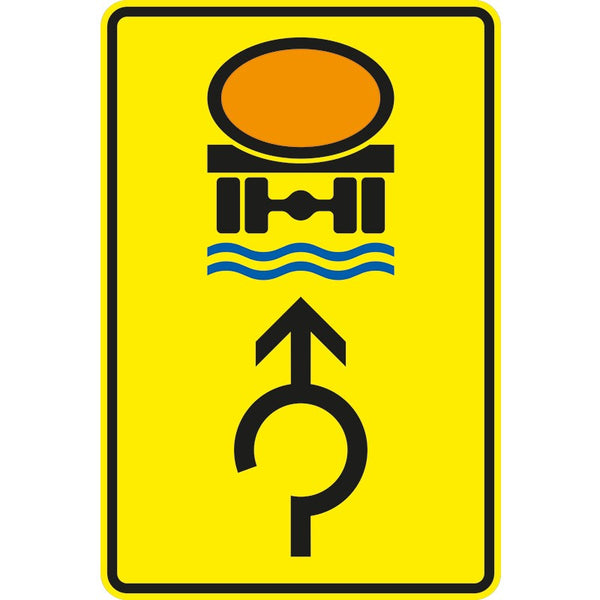 Verkehrszeichen 442-32 „Vorwegweiser für Fahrzeuge mit wassergefährdender Ladung im Kreisverkehr, geradeaus“- 442-32