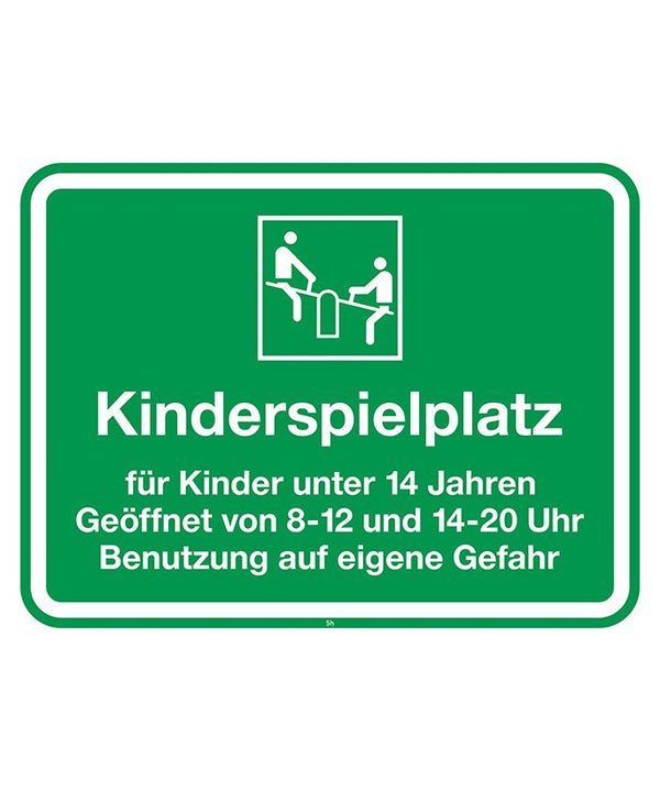 Verkehrszeichen "Spielplatzschild (Kinderspielplatz mit Öffnungszeiten)"