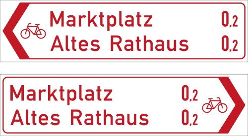 Radwegschild als Pfeilwegweiser, doppelseitig