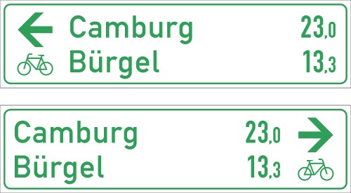 Radwegschild als Tabellenwegweiser, doppelseitig