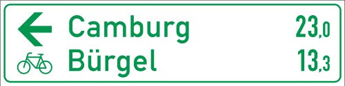 Radwegschild als Tabellenwegweiser, einseitig